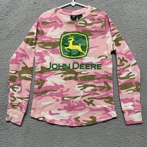 Girls John Deere Pink Camo Thermal Shirt Long Sleeve Size Medium 10/12